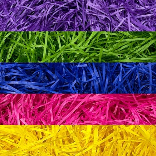 500g Raffia Füllmaterial Geschenk, Hamper Shred Geschreddertes Papier Geschenk Füllung für Party Hamper Füllung und Geschenkverpackung für Geschenkbox Dekorations (Fünf Farben)