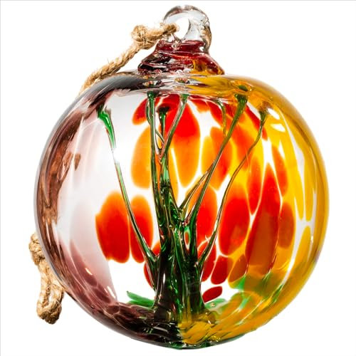 LaElvish Garden 10,2 cm große Glaskugel Hexenkugel für drinnen und draußen, Heimdekoration, Baum des Lebens, handgefertigt, mundgeblasenes Glas, Ornament (gelb)