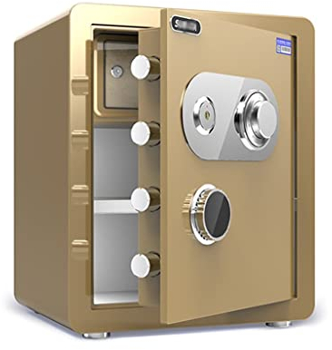 UYSELA Feuerfester Tresor,45 cm mechanischer Dual-Security-Stahl-Tresorschrank,Zahlenschloss-Tresor für Ausweispapiere,A4-Dokumente,Juwelen-Tresorschrank (Farbe: Weiß) (Gold)