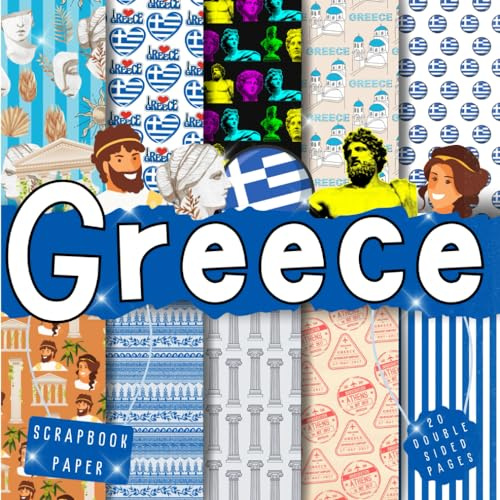 Greece scrapbook paper, 8.5x8.5, 10 Designs, 20 Double-Sided Sheets: Travel Scrapbooking Paper for Junk Journals, Decorative craft Paper for Gift, ... & Mixed Media, Origami, Collage & Card Making