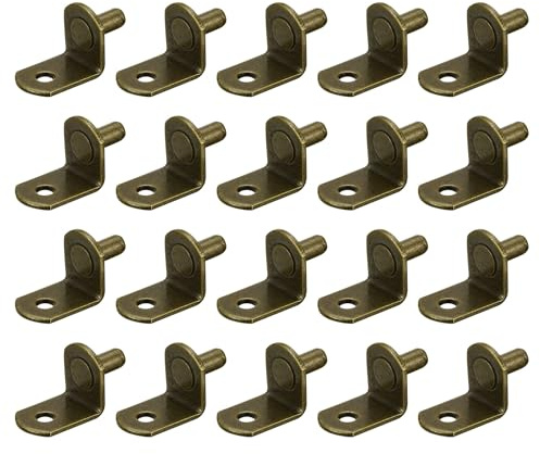 QUARKZMAN 25 Stück Regalstützstifte 5mm 1/5 für Möbel Bronze-Farbe | L-förmige Stützklammerstifte, Regalstift mit Loch, Schränke, Schrankregale