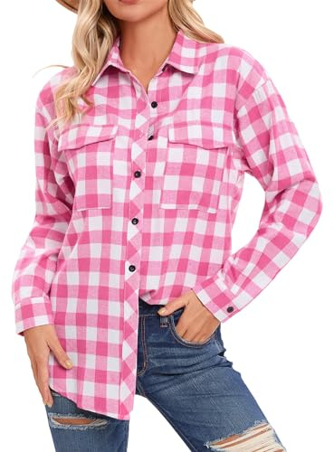Timuspo Chemisier à carreaux pour femme, boutonné, manches longues, pour fête de la bière, tunique à carreaux, décontracté, col en V, haut en flanelle