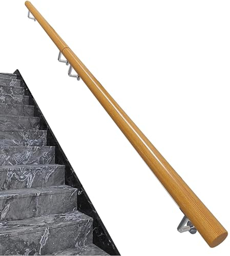 Runder Treppenhandlauf,Rutschfestes Handläuf Wandhandlauf Wand Treppe,Edelstahl Haltebügel Handlauf für ältere Menschen Und Kinder aus Natürlichem Massivholz Buche Lackiert(Size:4ft/120cm)