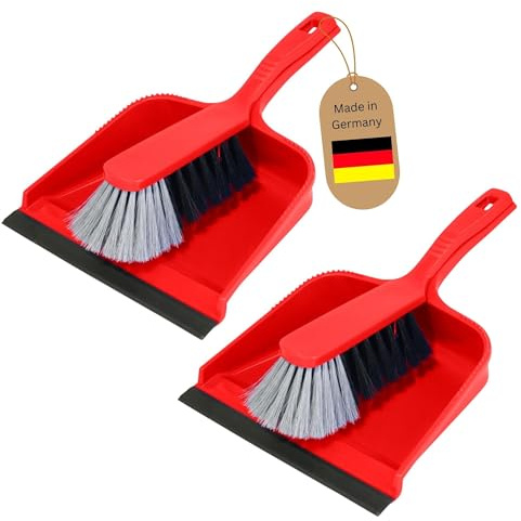 Novaliv 2er Kehrblech Set Kehrblechgarnitur ROT Kunststoff Kehrblechbesen zum Aufkehren Handfeger Kunstborsten PPN Kehrblechset Kehrschaufel 20 cm - geeignet für Camping Feger und Kehrblech