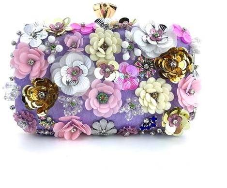 Pochette da sera alla moda, realizzata a mano, con perline floreali, perfetta per cene e matrimoni, Viola