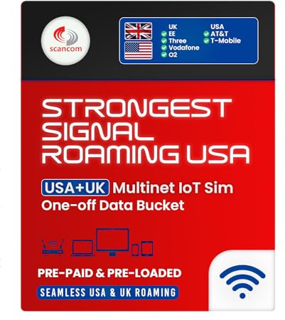 USA & UK Multi-Network Roaming Data Sim - Automatically switches networks to connect to the strongest signal at the Location - One-off Data Bucket that lasts 12 months from first use (5GB)