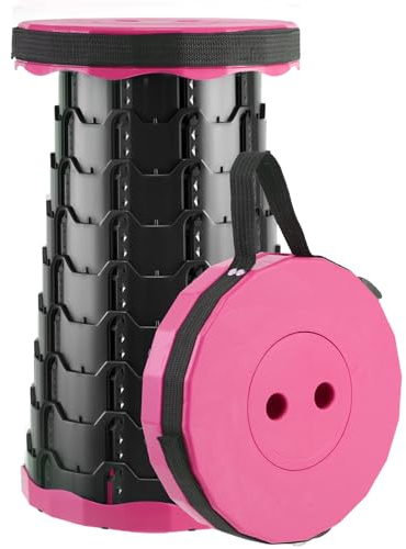 Doseno Upgraded Foldable Stool Thickened, Portable Collapsible Stool Retractable Stool for Fishing, Hiking Tours, BBQ, Parties, Outdoor Activities（Pink）