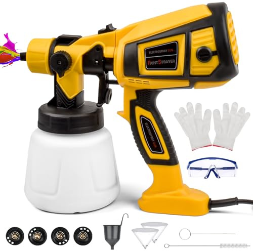 Farbsprühsystem, Shulltji 850W Lackierpistole Elektrisch mit 4 Düsen & 3 Sprühmustern, 1400 ML Farbsprühsystem Wandfarbe, Farbsprühgerät Verstellbarem Farbfluss, Farbpistole für Wände, Decken, Zäune