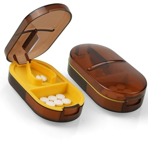 ACWOO Cortador de Pastillas, Cortador y Partidor de Pastillas Portátil con Cuchilla y Compartimiento, Corta Pastillas, Divisor De Pastillas para Píldoras Pequeñas y Grandes, para Dividir Medicamentos