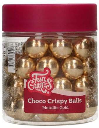 FunCakes Choco Crispy Balls Metallic Gold - Perles di Cioccolato, Ottime per decorare torte, cupcake, biscotti, crostate e molto altro - Decorazione per torte - 60g | Perle di Cioccolato Commestibili, Perfette per Decorare Torte, Cupcake, Biscotti, Dolci e Altro