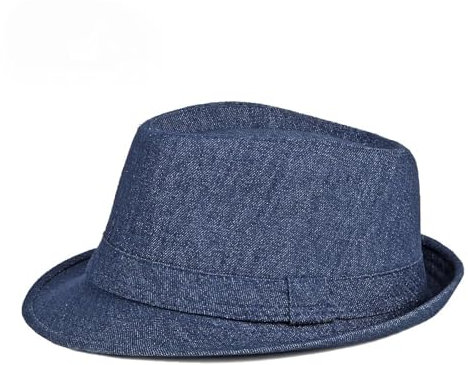 FULUJIDI Fedora Trilby Filzhut Hut Hut Für Männer Outdoor Freizeit Zylinder Für Frauen Denim Tuch Light Board Jazz Hut Für Männer Dunkelblau