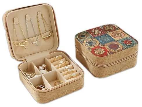 Schmuckschatulle Reisen, Schmuckkästchen für Damen, Klein PU-Leder Schmuckaufbewahrung Schmuckkoffer,Mini Schmuckbox Reise für Ringe, Ohrringe, Armbänder, Ketten für Frauen,Ehefrau,Mutter
