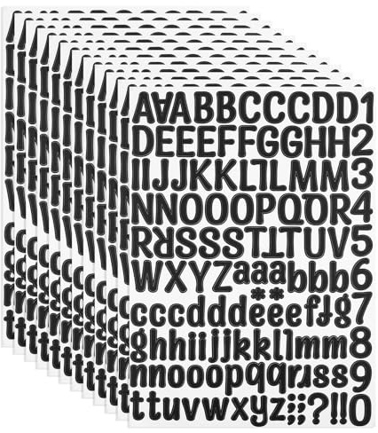 PATIKIL 12 Hojas Pegatinas de Letras y Números Adhesivas, Alfabeto Número Pegatina de Vinilo Impermeable para Buzón, Señal de Dirección, Manualidades de Tarjetas, Negro