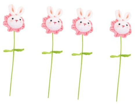 PRETYZOOM 4 Piezas Conejo De Punto Conejito De Peluche Peluches De Conejito Ramo De Flores Artificiales Ramo De o De Punto De Cerdo De os De Poliéster