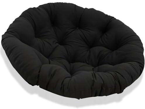 JIcloun Papasansessel Kissen 110cm, Stuhlkissen für Papasan Chair, Wasserdicht Dicke Bodenkissen Rund Groß, Runde Ersatzpolster für Hängesessel Rattansessel Korbsessel Outdoor Gartenmöbel Schwarz