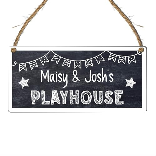Personalised Playhouse Plaque – Customisable Children's Playhouse Sign for Indoor or Outdoor Use – for Kids' Playrooms or Garden Playhouses (Black, Acrylic Indoor & Outdoor Use)