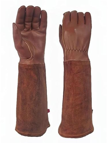 Gartenhandschuhe for Männer und Frauen, Leder-Arbeitshandschuhe, robust, dornensicher, bequem, atmungsaktiv, Gartenhandschuhe for Gartenarbeit, WIG/MIG-Schweißen, Bau, Kettensäge, Bauernhof, Ranch usw