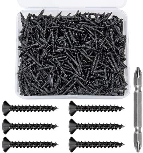 Xrfoiniu 300PCS Black Wood Screws，#6X 1 Black Screws of Wood, with Cross Drive for Furniture Assembly, Home Embellishment,Woodworking, DIY Endeavors (300, Black, #6x1)