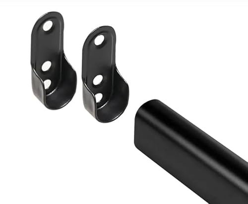 Black Oval Steel Wardrobe Rail/Rod, Customizable Length, Includes Rail End Supports (1200mm)