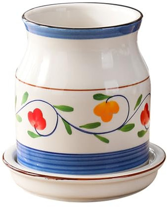 ZGFHLI Porte-Ustensiles De Cuisine en Porcelaine, Céramique avec Plateau Porte-Couverts pour Fourchettes Couteau Baguettes Cuillère Grande Ferme,A