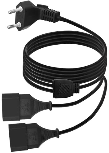 LANMINGLEL Câble rallonge d'alimentation Euro,Câble D'extension 2 en 1 Européenne vers Double Prise Européenne de Type C,rallonge Prise Euro 0,75 mm² Max.2,5A/250V pour TV,Ordinateur (90 degrés)