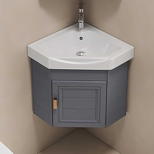 Pounjsd Mobile Angolare Mobile Bagno Con Lavabo, Mobile Bagno Angolare Sospeso Completo con Rubinetto, lavabo bagno con mobile, lavabo angolare 38 x 38cm, lavabo angolare roulotte, Grigio