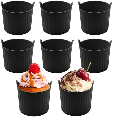 Heißluftfritteuse Auflaufförmchen, 8 Stück Silikon Air Fryer Eierformen, Silikon Muffinförmchen Airfryer, Heißluftfritteuse Muffinförmchen Backformen für Kuchen und Pudding, Schwarz (Schwarz)