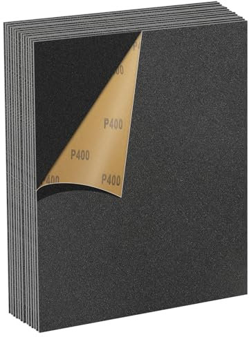 MOGRQAP Set de Papier Abrasif 400 Grains, 12 Pièces 23 x 28cm Papier Abrasif Résistant à l'Eau pour Voitures Métaux Murs Bois Meubles, Polissage Humide et Sec Papier de Verre