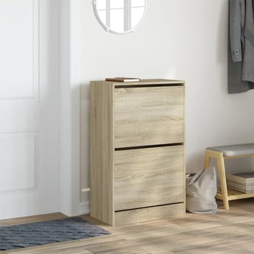 Meuble à Chaussures étagère de Rangement pour Chaussures 60 x 34 x 96 5 cm avec 2 tiroirs Plats Rangement étroit pour Chaussures pour entrée Couloir Moderne (Marron)