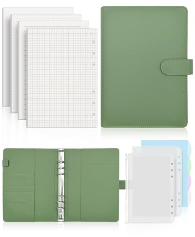 Kisvic Notizbuch A5 Ringbuch Nachfüllbar, 140 Blätter 4 Stile A5 Nachfüllpapier, Binder mit Bindertaschen für Schulnotizen, Reisetagebücher