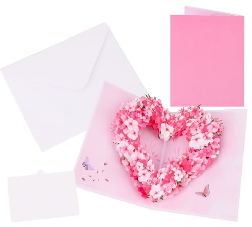 MOTIBACK 3D Pop Up Herzkarte mit Sakura-Blumen-Dekoration – Ideal für Valentinstag, Geburtstag & Freundschafts-Jahrestag, für Freundin, Tochter & Liebende