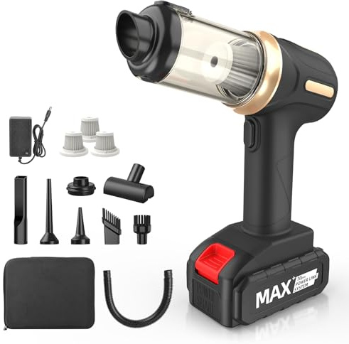 Tiazhan Aspirador de Mano, 21000 Pa/120W Aspirador Coche Potente, 7 en 1/USB Aspiradora Coche, con Batería Extraíble (10000 mAh), para la Limpieza de Automóviles, Hogares y Pelo de Mascotas,Oficina