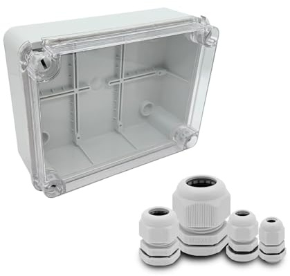 ARLI Abzweigdose IP67 190x145x80 mm Sichttür + 40x Kabelverschraubungen M12 M16 M20 M25 – Feuchtraumdose grau – Aufputzdose mit transparenter Abdeckung für Elektroinstallationen innen und außen