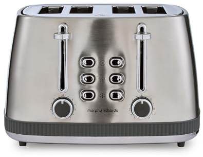 Morphy Richards Mexborough 4 Slice Toaster, Stainless Steel, Independent Operation, Browning Controls, Removable Crumb Tray, Anti-Jam, Defrost, Cancel, Reheat, 1860W, Grey Trim, 242902