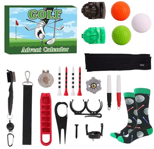 Calendrier de l'Avent de golf 2025 pour hommes – Coffret de Noël avec 24 surprises golfiques (accessoires et gadgets)