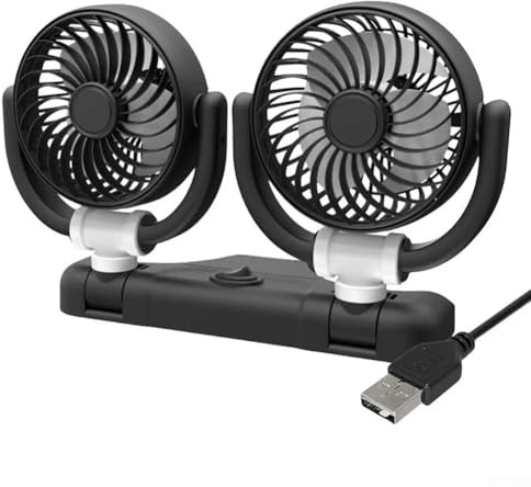 Ventilateur de voiture portable à double tête rotatif à 360 degrés pour un refroidissement efficace dans les SUV et camping-cars, compatible USB pour plus de commodité