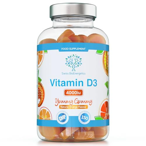 Vitamin D3 Gummies 4000IU, 100µg - 150 Natural Orange Flavour Chewable Yummy Gummies - 5 Month Supply - Made in The UK