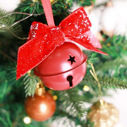 Regendeko Weihnachtsglocke mit Samtschleife, Christbaumschmuck, Rot oder Grün, Traditioneller Weihnachtsanhänger, Klassische Dekoration (Rot)