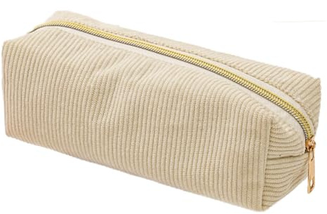 Coogime Mäppchen Federmäppchen, Premium-Schlampermäppchen Stiftetasche Stiftemappe Cord-Stoff Federtasche Pencil Case Schulmäppchen Ideal für Schule, Uni & Büro (Beige, M)