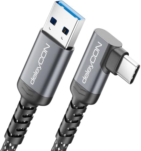 deleyCON 1,5m Câble USB-A vers USB-C Coudé 90° USB 3.0 5 Gbps (USB 3.2 Gen1) - Câble de Charge et Données pour Smartphone, Tablette, Notebook, Appareil Photo, HDD SSD, Disque Dur Externe, etc.