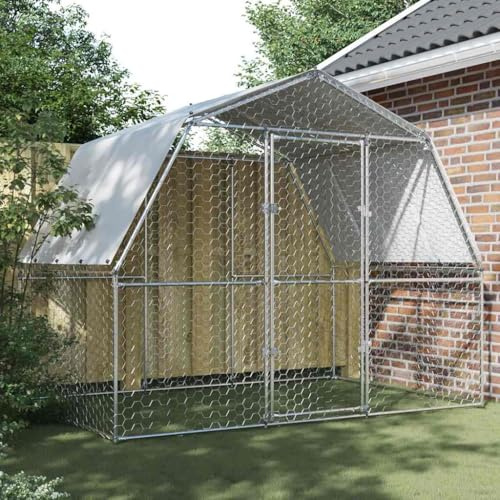 Gabbia per animali domestici, recinto per polli con tetto e porta, in acciaio zincato argentato, perfetto per interni ed esterni