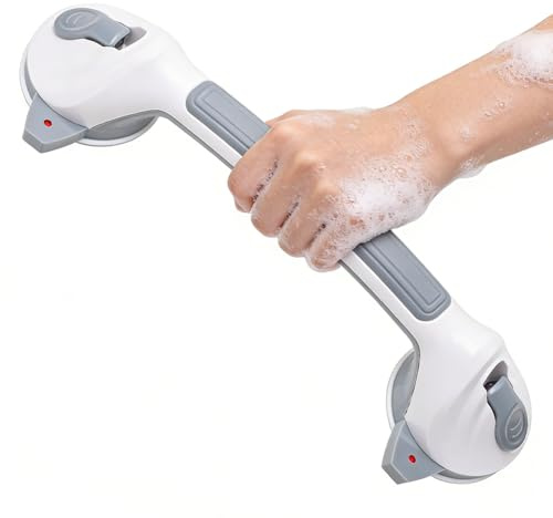 DASIAUTOEM Handtag för seniorer, 38 cm duschhandtag utan borrning, duschhandtag sugkopp, handtag med sugkopp, bärbart mobilt duschhandtag, badkarshandtag för dusch, badkar, toalett, badrum (grå)