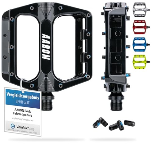 AARON Rock MTB-pedaler av aluminium med förseglat industrikullager, halkfri tack vare utbytbara stift, plattform, cykelpedaler för elcykel, BMX, Trekking, svart