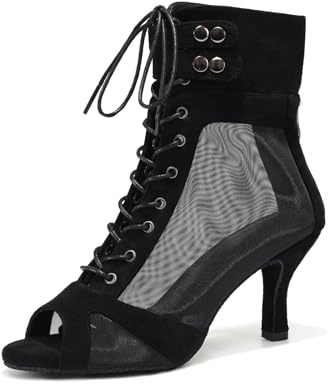 GYUBL Stivali da Ballo Latino Americano Nero Donna con Punta Aperta Salsa Tango Scarpe da Ballo da Sala Tacco 7,5 cm, 37.5 EU
