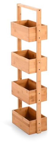 Raburg Kori Standregal Bambus mit 4 Körben, 18 x 88,5 x 25 cm (BxHxT) | Bambus, für Bad, Küche, Flur und Wohnbereich