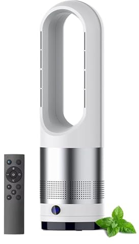 Ventilador de torre sin aspas de 18 pulgadas, caliente y frío, con control remoto, circulador de aire oscilante con 8 velocidades y temporizador, ventilador purificador de aire para el hogar, la Gray