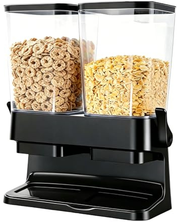 BOFITENG Distributeur Céréales Double 3L, pour Muesli & Cornflakes, Noir | Distributeur céréales double, 2 récipients de 3L avec distributeurs, pour muesli, cornflakes, aliments secs pour animaux noir