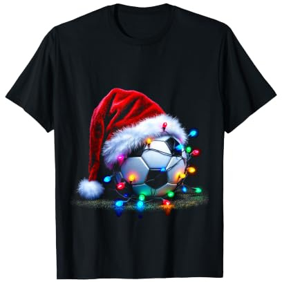 Ballon de Football Festif avec Bonnet de Père Noël et lumières colorées T-Shirt