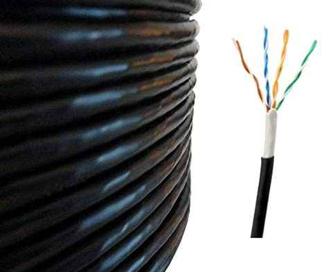 RosenetSys 305m Premium Double Jacket Cat5e UTP External SOLID COPPER Lined Network Cable Outdoor Reel BLACK Cat 5e