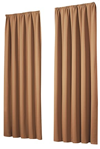 heimtexland Vorhang Blickdicht Thermovorhang Verdunklungsvorhänge 2er Set Kräuselband Deko Gardine isolierend Kälteschutz Sonnenschutz Ökotex Fensterdeko Typ139 Camel braun HxB 175x135 cm